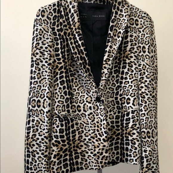 Zara Leopard Animal Print One Button Blazer Tuxedo Jacket - Picture 5 of 5